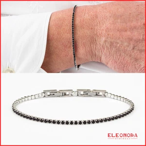 bracciale tennis uomo nero in acciaio inox bracciali pietra zirconi braccialetto - Foto 1 di 4