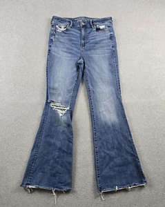 American Eagle Schlagjeans Damen 10 Super High Rise Destroyed Fransen Saum Denim - Bild 1 von 20