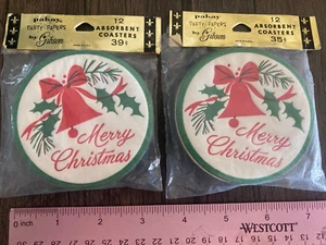 2 Packages Gibson Vintage Retro Christmas Coasters Bells NIP Sealed - Picture 1 of 2