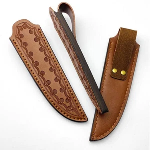 1x Leather Belt Straight Knife Sheath Case Embossed Pattern for Fixed Blade Chic - Picture 1 of 4