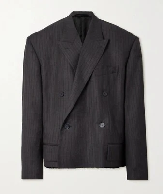 $3450 BALENCIAGA 男女皆宜的超大原始下摆细条纹羊毛夹克小号全新带标签 — 第 1/4 张图片