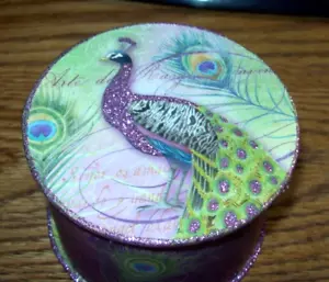 Punch Studio Andenken Spulenbox ~ PFAU ~ lila Glitzer für Seife *leer* - Bild 1 von 5