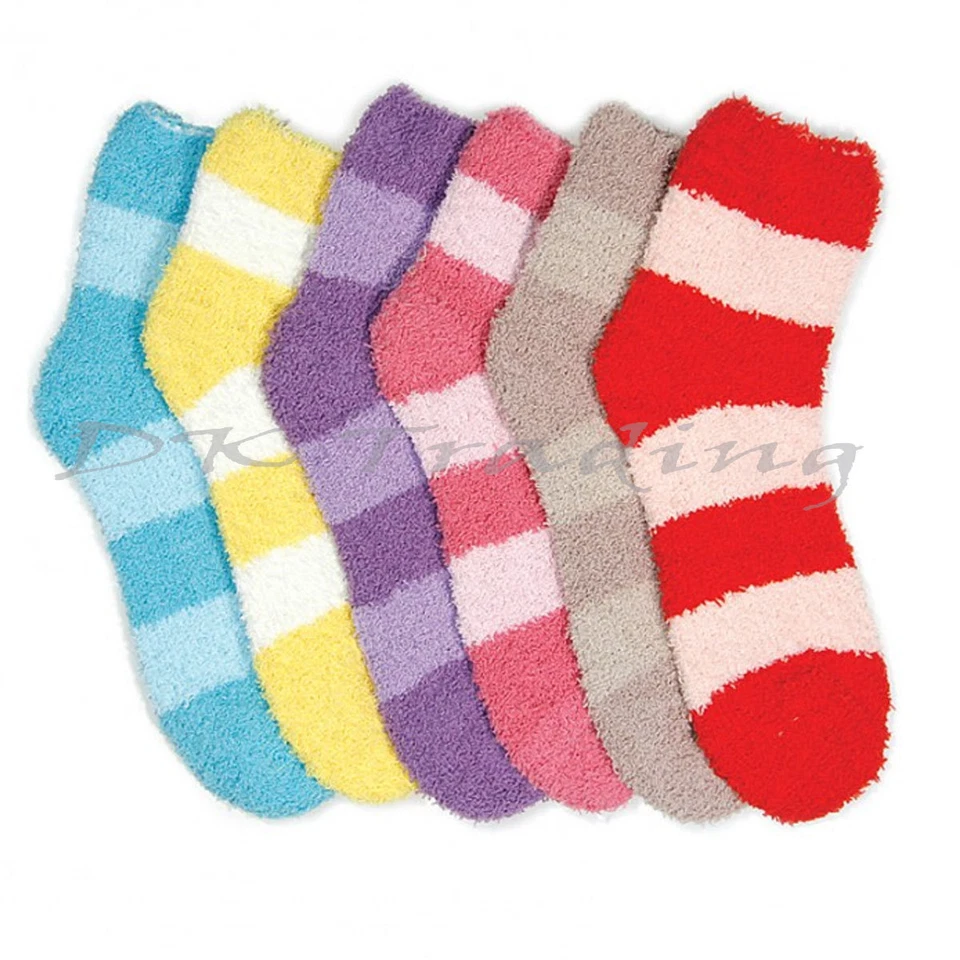 6-12 Women's Bright Stripped Slipper Cozy Fuzzy Warm Winter Bed Socks Lots 9-11 - Image 1 of 1