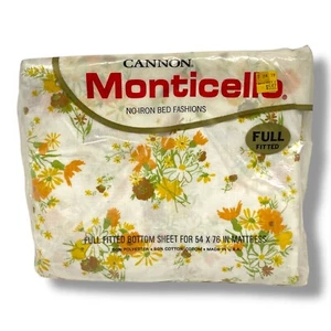 Sábana Ajustable Completa Vintage Cannon Monticello Amarillo Naranja Verde Blanco Floral - Imagen 1 de 3