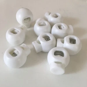 6pcs Round Cord Stopper Spring Lock End Toggle Fastener White Plastic - Picture 1 of 2