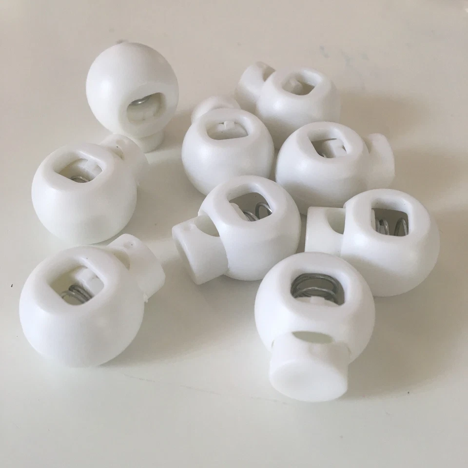 6pcs Round Cord Stopper Spring Lock End Toggle Fastener White Plastic - Image 1 of 2