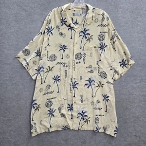 VINTAGE Half Moon Bay Men Button Up Shirt 3X Beige Hawaiian Floral Graphic Print - Picture 1 of 9