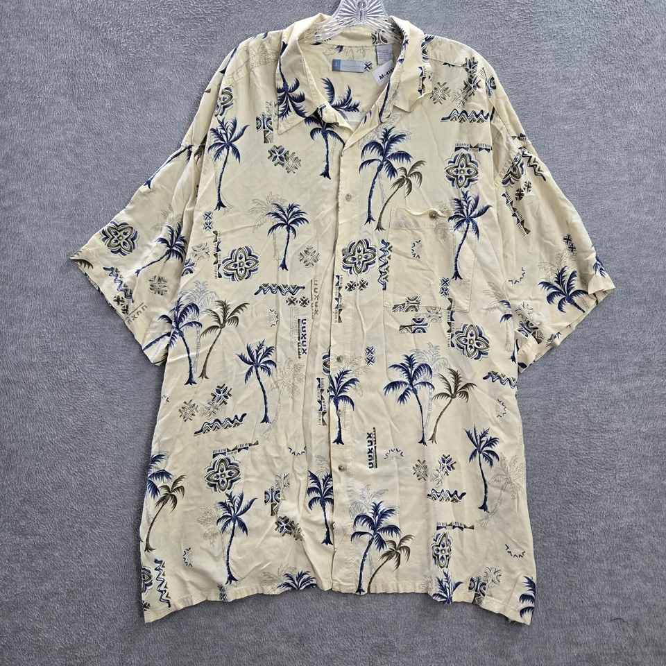 Camisa masculina vintage Half Moon Bay com botões 3X bege havaiana estampa gráfica floral - Imagem 1 de 4