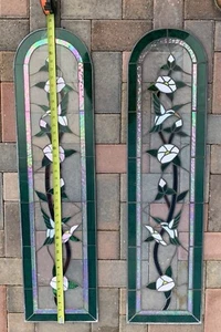 Vintage Antique Leaded Stained Glass Window/Door Floral Pattern  RoundEnd39”x10" - Picture 1 of 16