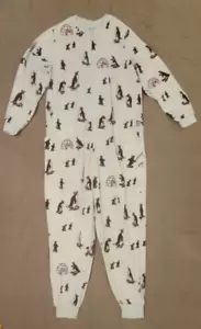 Nick & Nora Long 1 Piece Zip-Up Fleece PENGUIN IGLOO Pajamas w Pockets Sz L - Picture 1 of 8