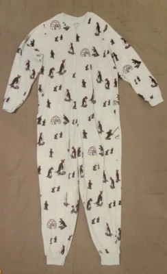 Nick & Nora длинный 1 изделие молнии флис PENGUIN IGLOO пижамы с карманами Sz L - Изображение 1 из 4