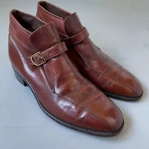 Rare Vintage Florsheim Imperial Brown Leather Pull-On Ankle Boot with Strap 9C - Picture 1 of 9
