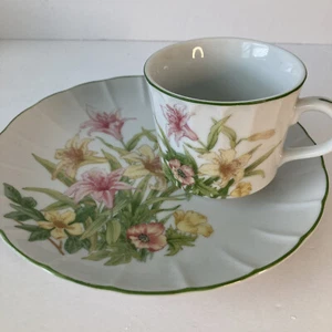 Set 4 piatti e tazze snack vintage Jade Lily Shafford fine porcellana Cina - Foto 1 di 8