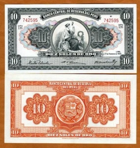 Peru, 10 Soles De Oro, 17-2-1955, P-71, Ch. UNC scarce 65 years old - Picture 1 of 1