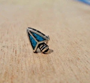 SINGLE Sterling Silver TINY 10x6mm Fancy Turquoise Arrowhead Stud Post Earring - Picture 1 of 2