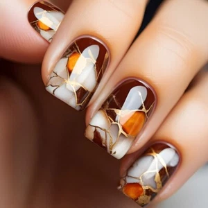 Marble On Nail 24pcs Short Square Acrylic False Nail For Fashionable Women - Picture 1 of 8