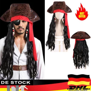 Piratenhut Braun mit Dreadlocks Herren Karibik Fancy Kleid Kostüm Zubehör DHL👻 - Bild 1 von 19