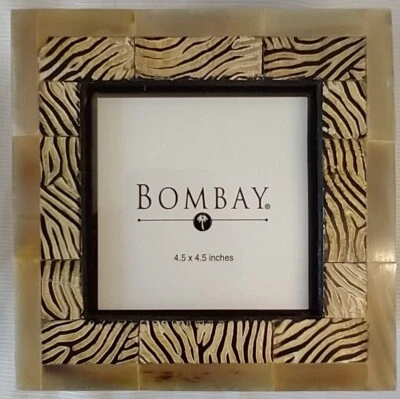 Caja de baratija fotográfica vintage Bombay Company impresión cebra madera 6,25" x 6,25" Foto 1 de 4