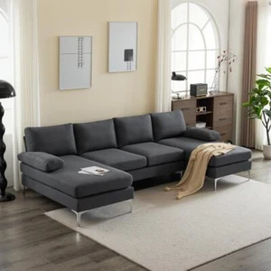 Modern Large Sectional Sofa U-Shape Couch with 2 Chaise Sturdy Metal Leg 3 Color - Picture 1 of 26