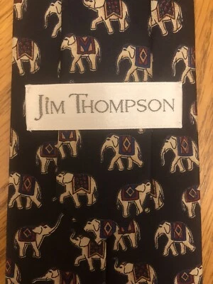 Corbata de seda Jim Thompson, diseño elefante negro y gris Foto 1 de 4