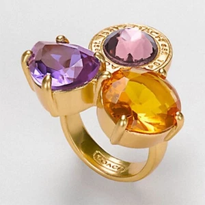 NWT Coach Daphne Multi 3 Stone Ring Gold SZ 7 - 94564 NEW - Picture 1 of 4