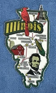 ILLINOIS STATE MAP AND LANDMARKS COLLECTIBLE SOUVENIR MAGNET - Picture 1 of 1