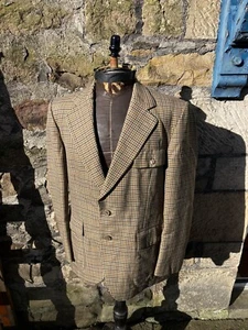Vintage 1960s/70s Dunn & Co Keepers Tweed Norfolk Hacking Jacket Brown Check 38S - Picture 1 of 12