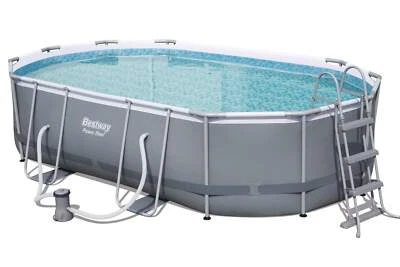 BESTWAY Frame Pool grau 488 x 305 cm oval mit Leiter Filterpumpe Dosierschwimmer - Bild 1 von 4