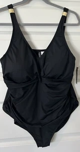 New Nwt Ralph Lauren Plunge Shaping Swimsuit Women's Size 18W Slimming Black - Picture 1 of 2