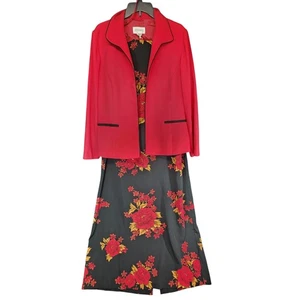 Studio I Dress Womens Size 16 Red Black Floral Sleeveless Jacket Set Formal Suit - Picture 1 of 19