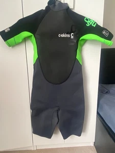 C-Skins Kids Element 3/2 Junior Shorty Wetsuit Size XL Black, Grey, Neon Green - Picture 1 of 8