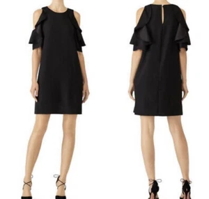 Kate Spade Black Cold Shoulder Ruffle Sleeve Crepe Dress Women’s Medium LBD - Picture 1 of 6