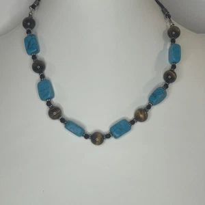 Lia Sophia Perlenkette signiert Modeschmuck Türkis Blau Tigerauge - Bild 1 von 12