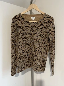 J Crew Teddie Leopard Pullover Sweater Size Medium Crewneck Animal Print M - Picture 1 of 4