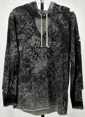 Sudadera con capucha Affliction negra envejecida vintage de encaje grande para mujer Foto 1 de 4