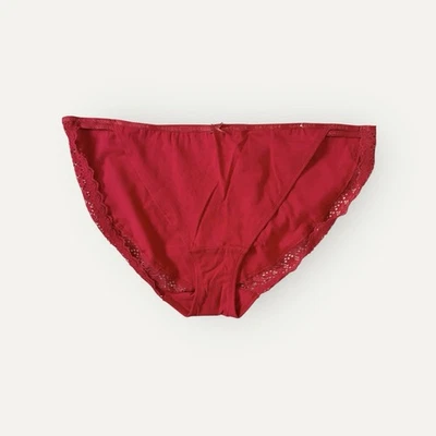 Lane Bryant Cacique Red Cotton Double String Bikini Panty with Lace 18/20 Gold - Image 1 of 3