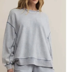 Z Supply Womens KNIT DENIM MODERN WEEKENDER WASHED INDIGO Oversized Sz XS - Picture 1 of 6
