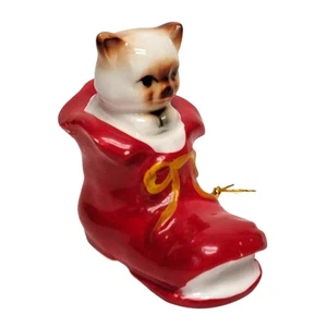 De Colección Años 50 Gato en Bota Roja Adorno de Navidad Hueso China Taiwán Gatito Decoración - Imagen 1 de 7