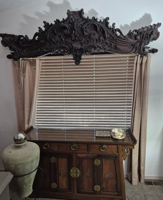 Antigua ventana victoriana de caoba cornisa salvamento arquitectónico años 1890 7 pies Foto 1 de 4