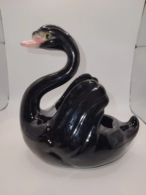 黑色陶瓷天鹅盘/肥皂盒/多肉锅 6 英寸高 — 第 1/4 张图片