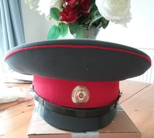  Russian peak cap grey with red piping and band, + hammer & sickle cap badge - Picture 1 of 7