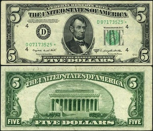 FR. 1964 D* $5 1950-C Federal Reserve Note D-* Block XF Star - Picture 1 of 3