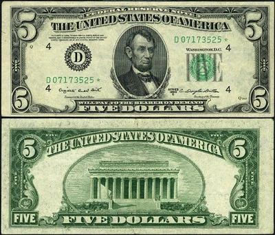 FR. 1964 D* $5 1950-C Federal Reserve Note D-* Block XF Star - Image 1 of 3