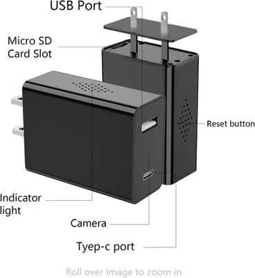Wireless Smart Charger Camera - Mini HD 1080P WiFi Camera with Night Vision - D - Image 1 of 4
