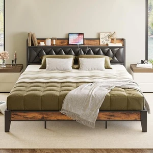 King Bed Frame, Storage Headboard with Outlets, Easy to Install, Sturdy and S... - Picture 1 of 9