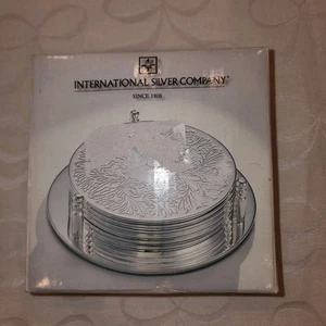 VTG International Silver Company 7 Pc Silverplated Coaster Set Ornate Barware - Picture 1 of 7
