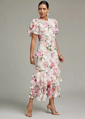 Kaleidoscope Pink Floral Print Midi Dress     (fm208-2) - Image 1 of 3