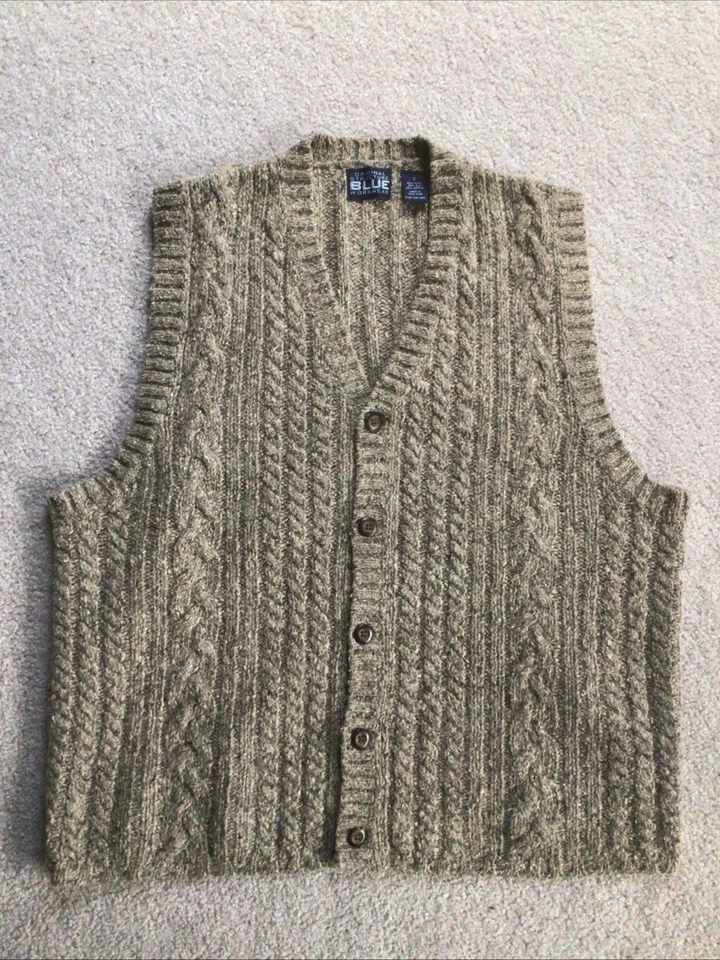 Vintage Original Structure Blue Workwear Men’s S Silk Wool Cable Knit Vest Gray - Image 1 of 4