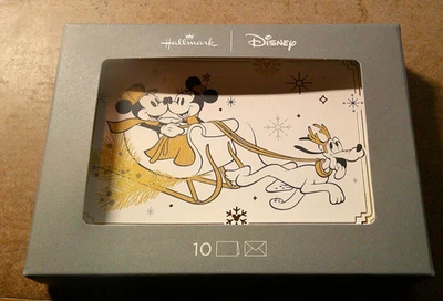 Hallmark, Disney Winter Sleigh Holiday Greeting 10 Cards, Mickey/Minnie, Pluto - Image 1 of 2