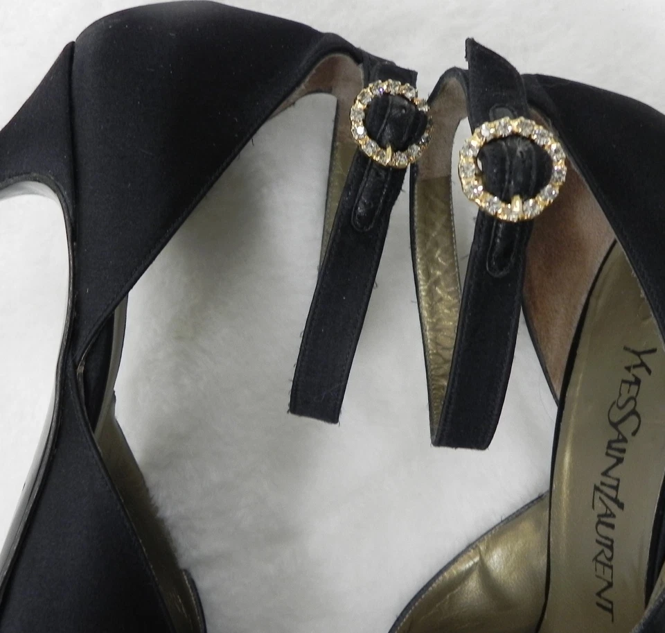 Zapatos Yves Saint Laurent AMANDE Negro Diamante-Hebilla Correas EE. UU. 8 M Foto 1 de 4